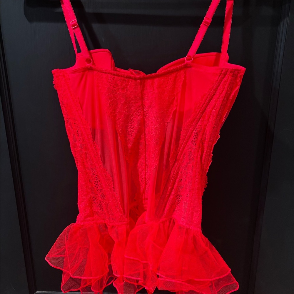 Victoria's Secret Hot Pink Lace Bustier Front Hook Closure Stocking Straps 36D - Picture 6 of 6